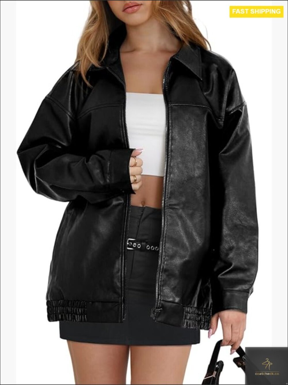 Oversized Faux Leather Moto Jacket Y2K Chic Modern Aviator Style Fall Winter